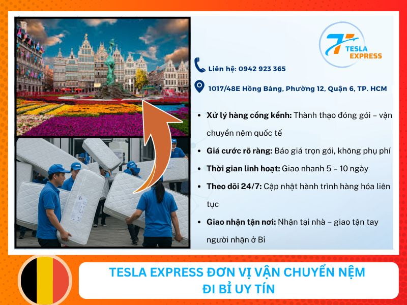TeslaExpress đơn vị vận chuyển nệm đi Bỉ uy tín